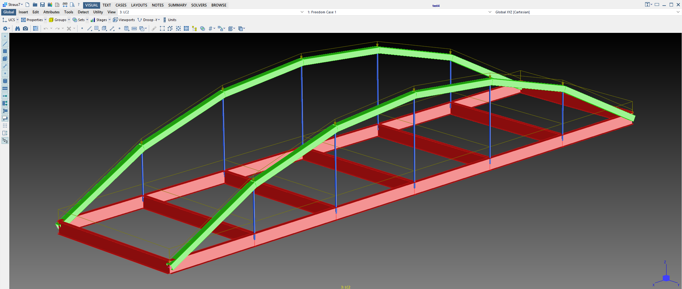 Straus7 cable-stayed bridge with optimized pretension